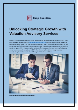Unlocking Strategic Growth with Valuation Advisory Services