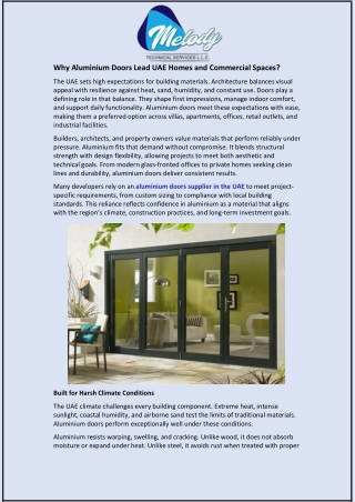 Why Aluminium Doors Lead UAE Homes and Commercial Spaces