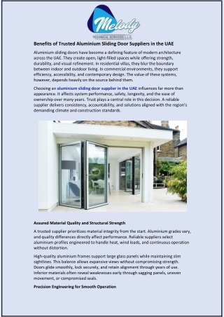 Benefits of Trusted Aluminium Sliding Door Suppliers in the UAE