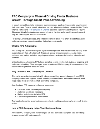 PPC Company in Chennai Driving Faster Business Growth Through Smart Paid Advertising