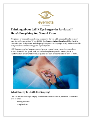 Advanced LASIK Eye Surgery in Faridabad: A Guide to Clear Vision