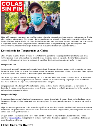 Periodo de mayor afluencia vs. Baja: ¿En qué fecha es Ideal Viajar a China?