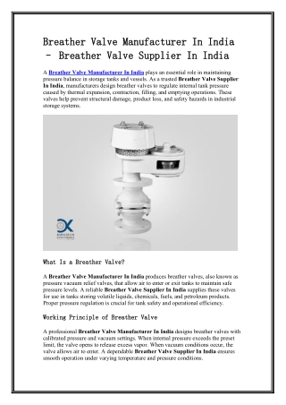 Breather Valve Manufacturer In India – Breather Valve Supplier In India