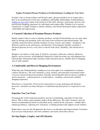 Explore Premium Pleasure Products at Fredericksburg’s pleasure Toys Store