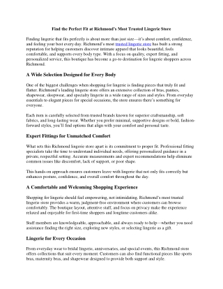 Find the Perfect Fit at Richmond’s Most Trusted Lingerie Store