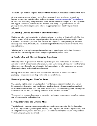 Pleasure Toys Store in Virginia Beach - Where Wellness, Confidence, and Discretion Meet