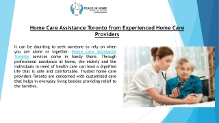Home Care Assistance Toronto from Experienced Home Care Providers