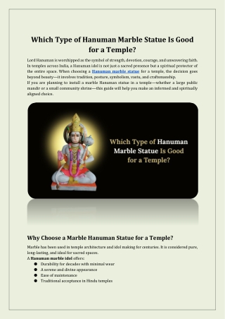 Which Type of Hanuman Marble Statue Is Good for a Temple
