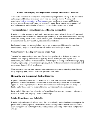 Protect Your Property with Experienced Roofing Contractors in Clearwater