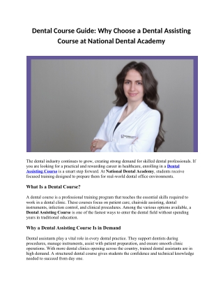 Dental Course GuideWhy Choose a Dental Assisting Course at National Dental Academy