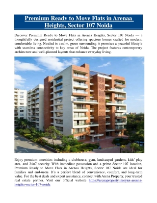 Premium Ready to Move Flats in Arenaa Heights, Sector 107 Noida