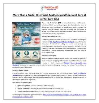 More Than a Smile: Elite Facial Aesthetics and Specialist Care at Dental Care @6