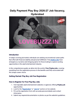 Daily Payment Play Boy 2026-27 Job Vacancy, Hyderabad