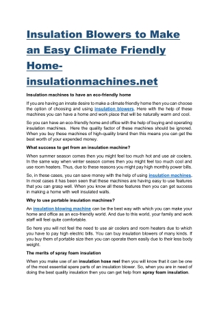 Insulation Blowers to Make an Easy Climate Friendly Homeinsulationmachines. net