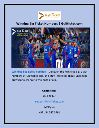 Winning Big Ticket Numbers  Gulfticket