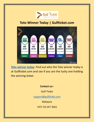 Toto Winner Today Gulfticket