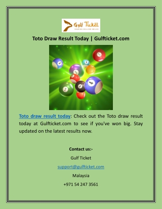 Toto Draw Result Today  Gulfticket