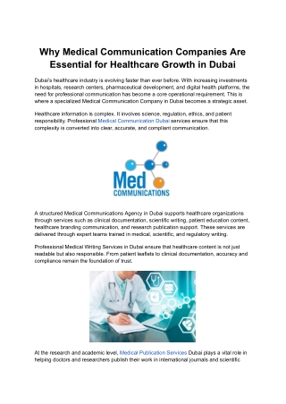 Why Medical Communication Companies Are Essential for Healthcare Growth in Dubai
