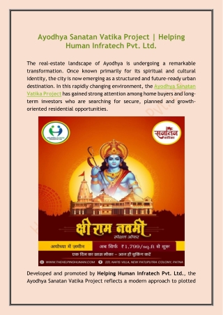 Ayodhya Sanatan Vatika Project  Helping Human Infratech Pvt. Ltd.