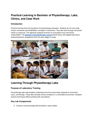 Practical Learning in Bachelor of Physiotherapy: Labs, Clinics, and Case Work
