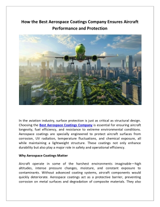 How the Best Aerospace Coatings Company Ensures Aircraft Performance and Protection