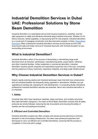 Industrial Demolition Services in Dubai UAE