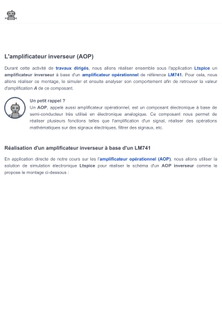 L'amplificateur inverseur (AOP) - Travaux dirigés - Electro & Robot