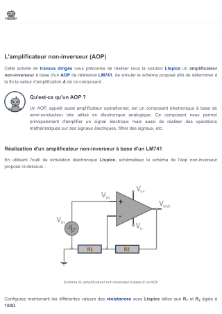 L'amplificateur non-inverseur (AOP) - Travaux dirigés - Electro & Robot