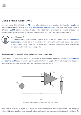 L'amplificateur suiveur (AOP) - Travaux dirigés - Electro & Robot