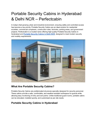 Portable Security Cabins in Hyderabad & Delhi NCR – Perfectcabin