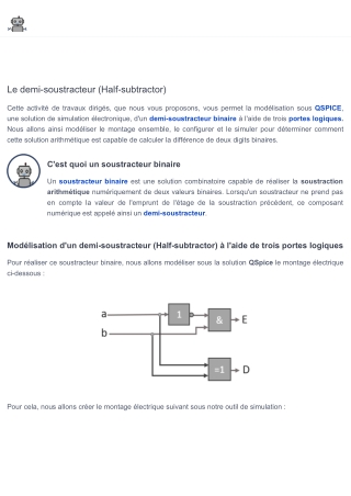 Le demi-soustracteur (Half-subtractor) - Travaux dirigés - Electro & Robot