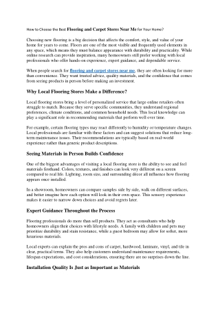 How to Choose the Best Flooring and Carpet Stores Near Me for Your Home