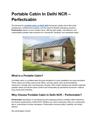 Portable Cabin In Delhi NCR – Perfectcabin