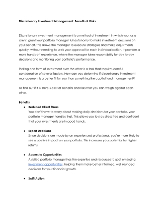 Discretionary Investment Management_ Benefits & Risks