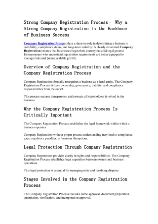Strong Company Registration Process– Why a Strong Company Registration Is the Backbone of Business Success
