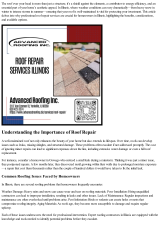 Investing in Your Home: The Value of Professional Roof Repair Services in Illino