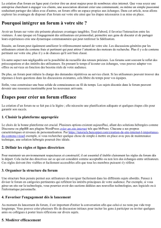 La création d'un forum en ligne sur votre site : avantages et étapes.