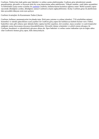 Casibom: Spor Bahisleri ve Casino Dünyasına Sorunsuz Giriş Adresi