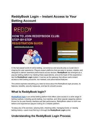 ReddyBook Login – Instant Access to Your Betting Account