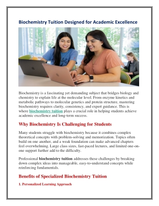 Biochemistry Tuition Designed for Academic Excellence