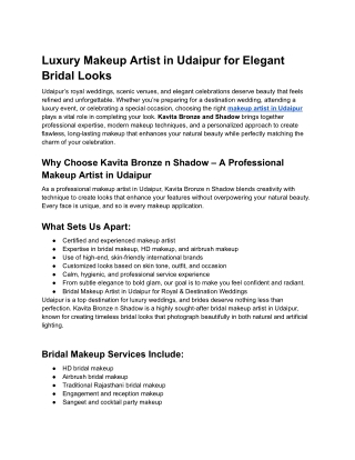 Makeup Artist in Udaipur for Timeless Bridal & Party Looks – Kavita Bronze and S