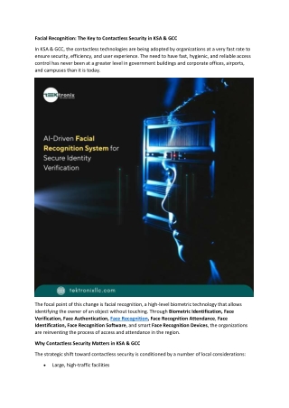 Facial Recognition - The Key to Contactless Security in KSA & GCC