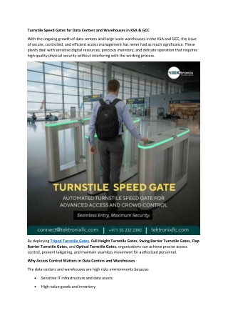 Turnstile Speed Gates for Data Centers and Warehouses in KSA & GCC
