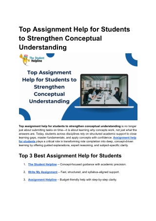 Top Assignment Help for Students to Strengthen Conceptual Understanding