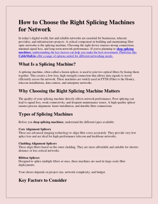 How to Choose the Right Splicing Machines for Network