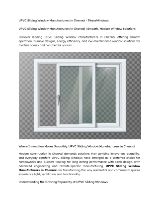 UPVC Sliding Window Manufacturers in Chennai  Smooth, Modern Window Solutions