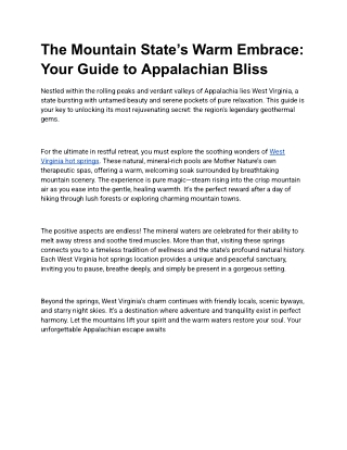 The Mountain State’s Warm Embrace: Your Guide to Appalachian Bliss
