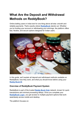 What Are the Deposit and Withdrawal Methods on ReddyBook
