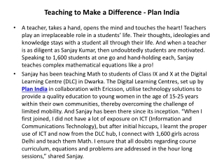 Teaching to Make a Difference - Plan India