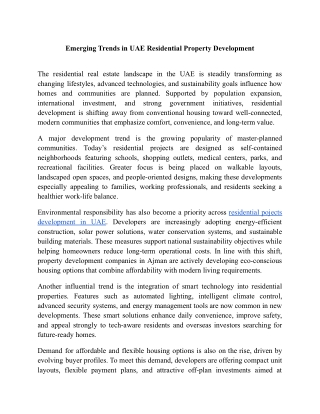 Emerging Trends in UAE Residential Property Development